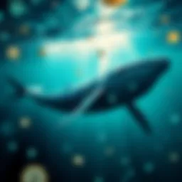 Illustration of a crypto whale in the ocean of digital currencies
