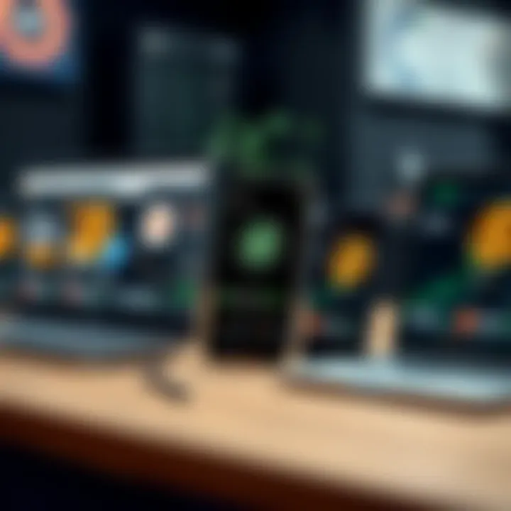 Diverse types of cryptocurrency mining apps displayed on different devices