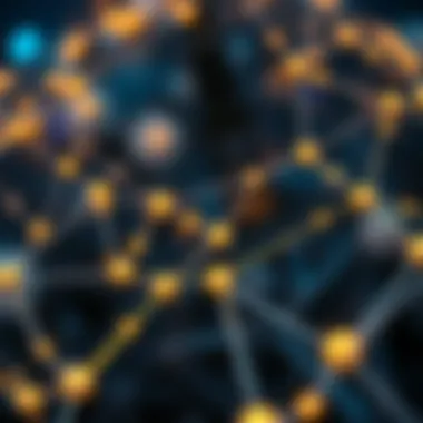 Blockchain network visual representation with interconnected nodes