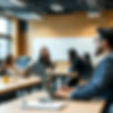 A classroom setting with professionals engaged in learning