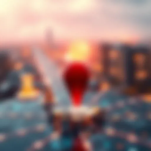 An abstract representation of geolocation technology integrated with blockchain.