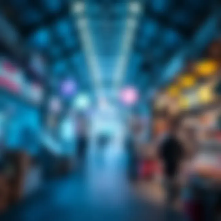 A futuristic marketplace showcasing various metaverse crypto tokens